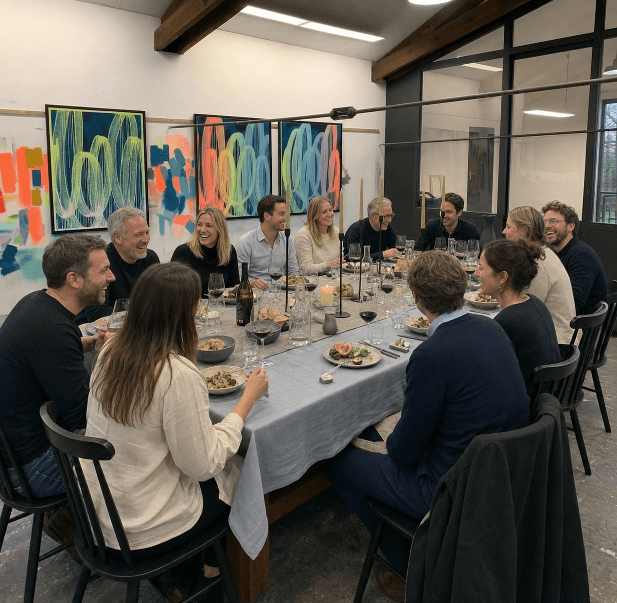 Dîner dans un atelier d'artiste
